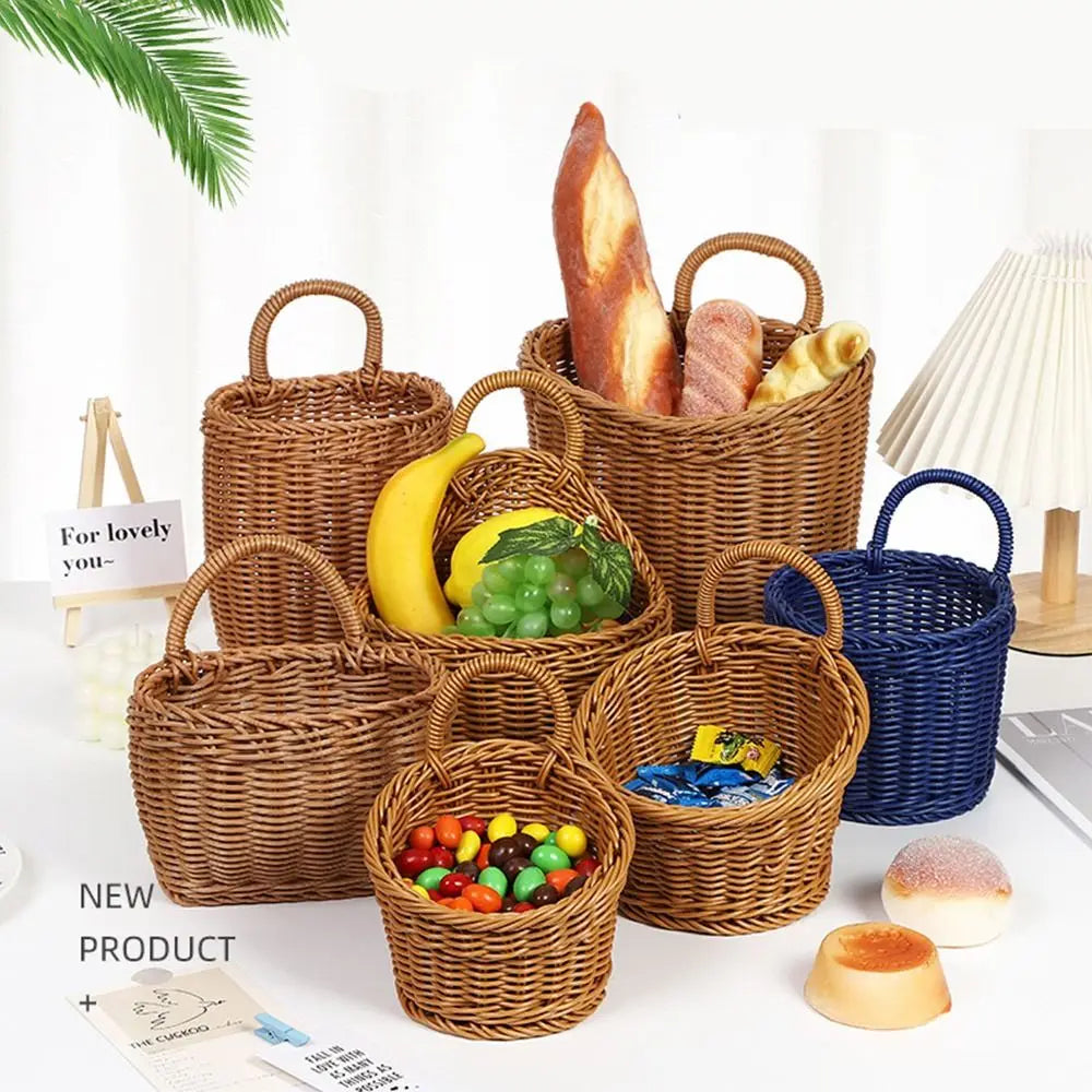 Hand-Woven Imitation Rattan Hanging Storage Basket – Brown Storage Basket HIP