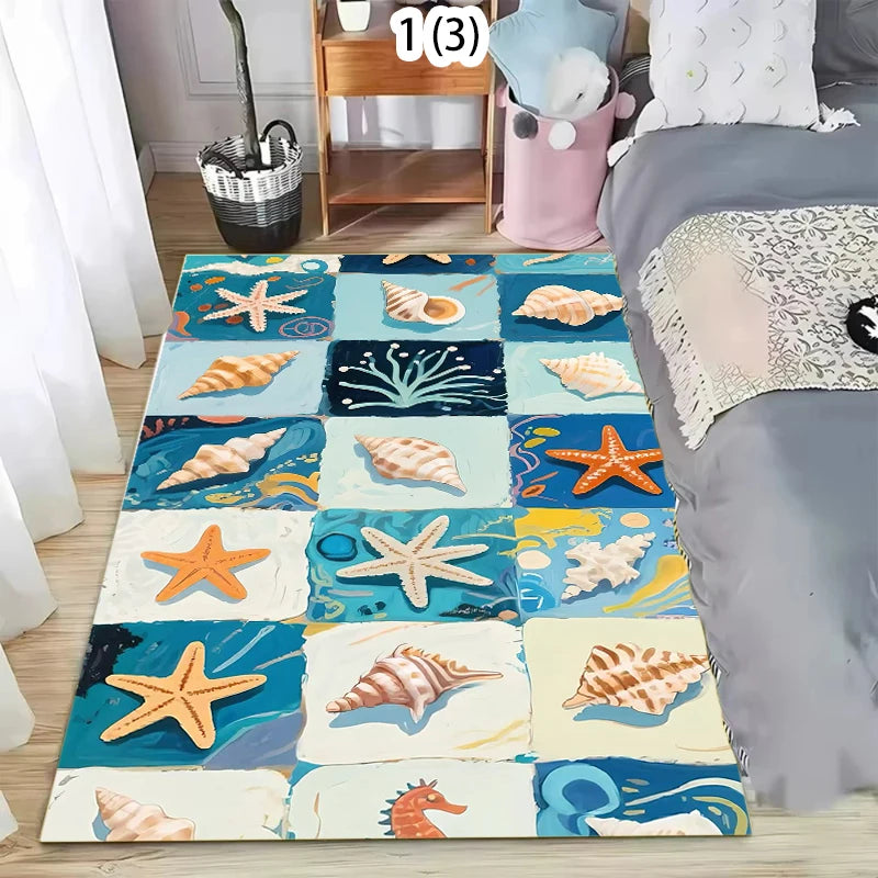 Starfish Beach Shell Area Rug – Non-Slip Coastal Floor Mat Decorative Area Rug HIP 4 50x80cm-Felt