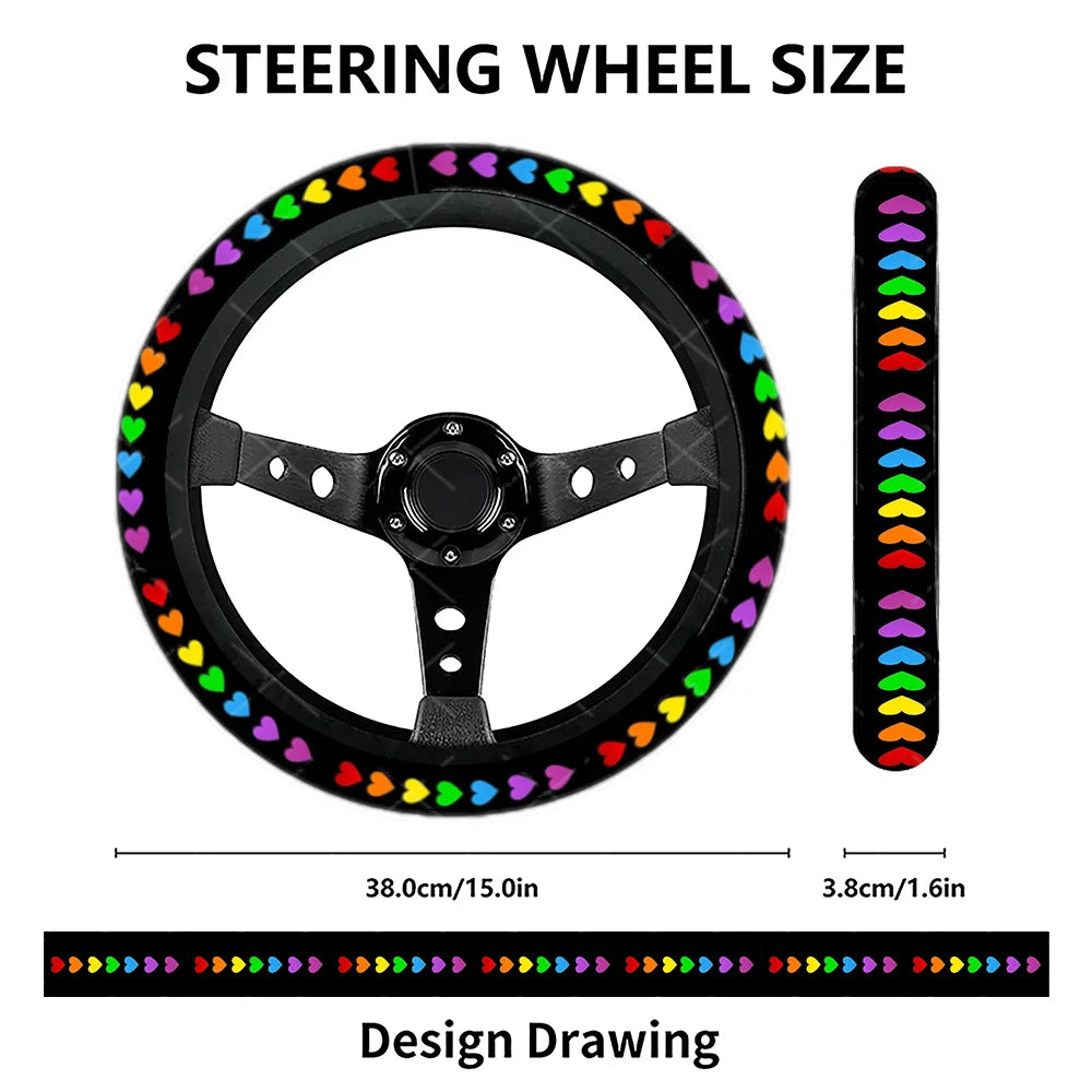 Rainbow Gradient Hearts Steering Wheel Cover – Easy Install Steering Wheel Cover HIP