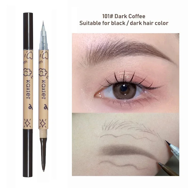 2 In1 Liquid Eyebrow Tattoo Pencil 0.01 Ultra Thin Double Head Sweat-proof Easy To Color Water Brow Gel Pen Eyes Cosmetic Makeup HIP 101 Dark coffee