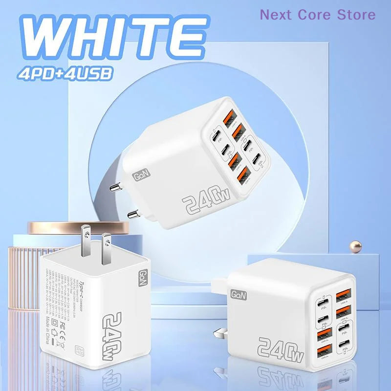 240W GaN 8-Port USB-C Fast Charging Wall Adapter GaN Wall Charger HIP