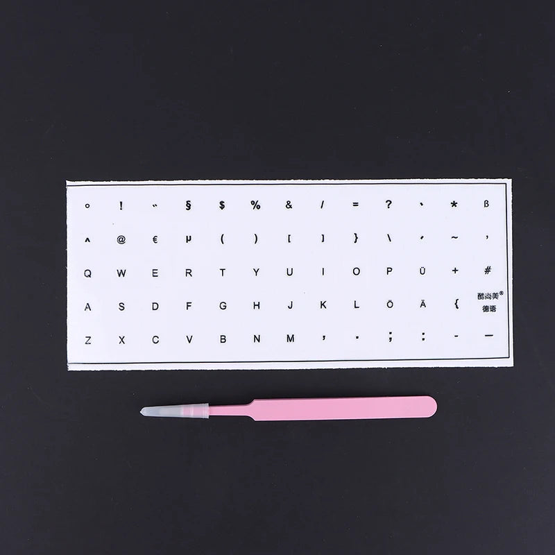 German Keyboard Stickers with Tweezers – Waterproof PVC Keyboard Stickers HIP Black