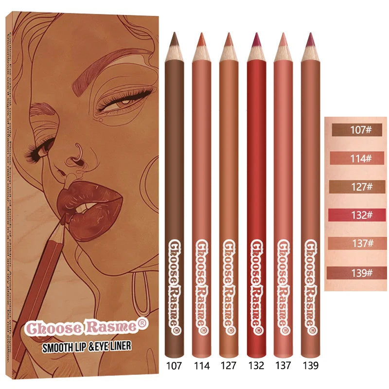 6pcs Lip Liner Pen 6 Colors Waterproof And Sweat-proof Not Easy To Fade Non-stick Cup Nude Lipstick Pencil Set Lasting Makeup HIP C