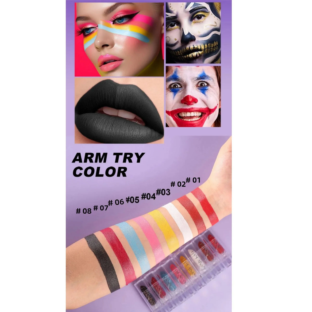 8-Piece Halloween Matte Lipstick Set – Face & Body Paint Halloween Lipstick Set HIP