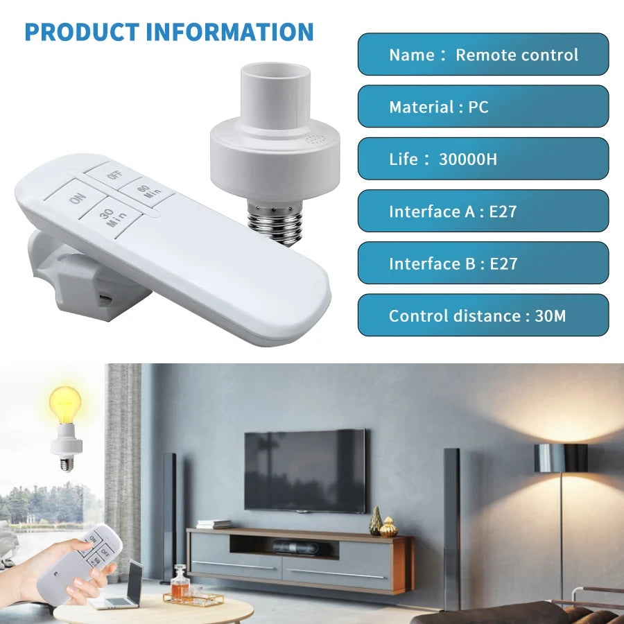 E27 Light Bulb Socket Lamp Bases With Smart Timer Switch Wireless Remote Control Lamp Holder for Pendant Lamp Ceiling Chandelier HIP