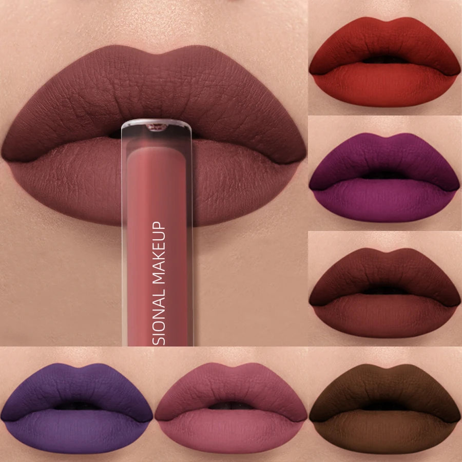 1PC Dark Brown Matte Velvet Lip Gloss Waterproof Liquid Lipstick Nude Brown Lips Korean Makeup for Lip Tint Lip Glaze Cosmetics HIP