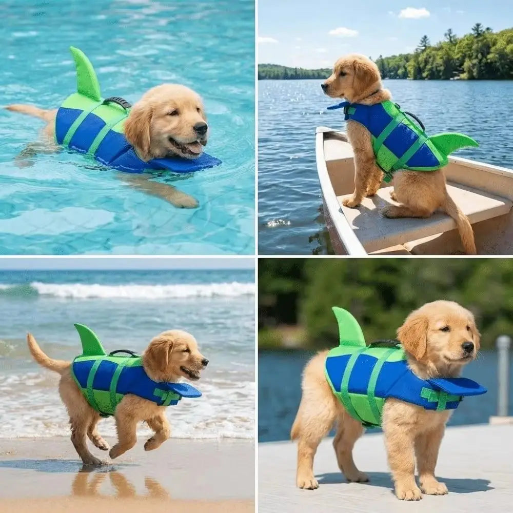 Shark Shape Dog Life Jacket – Flotation Swim Vest XS–XXL Dog Life Jacket HIP