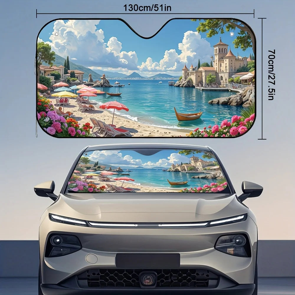 Coastal Town Car Sun Visor Sunshield – Magnetic & Waterproof Car Sun Visor HIP