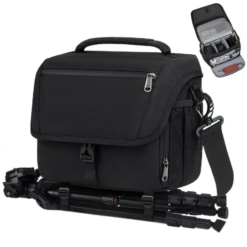 Large DSLR Camera Bag with Tripod Holder & Rain Cover – Black Camera Shoulder Bag HIP