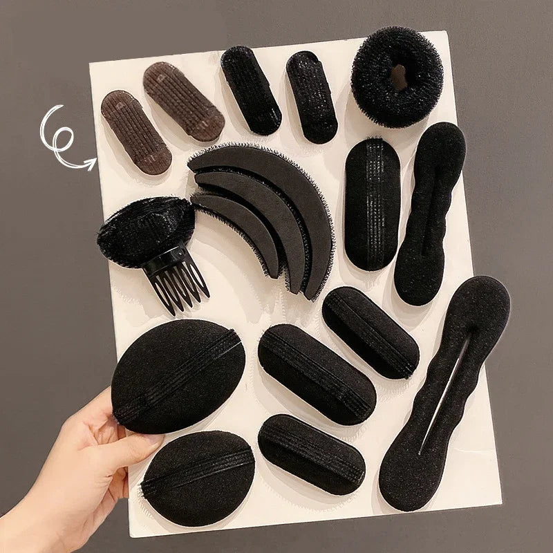 Reusable Hair Fluffy Pads Sponge Hair Base Styling Insert Tool Hair Puff Magic Clip Hair Donut Bun Maker Root Pad Hair Clip Set HIP