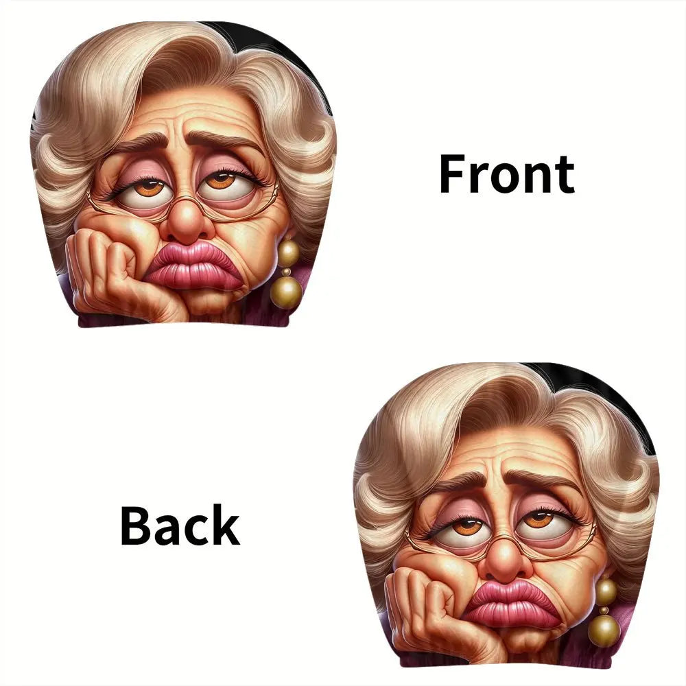 2-Pack Cartoon Granny Car Headrest Covers – Universal Fit Car Headrest Cover HIP black