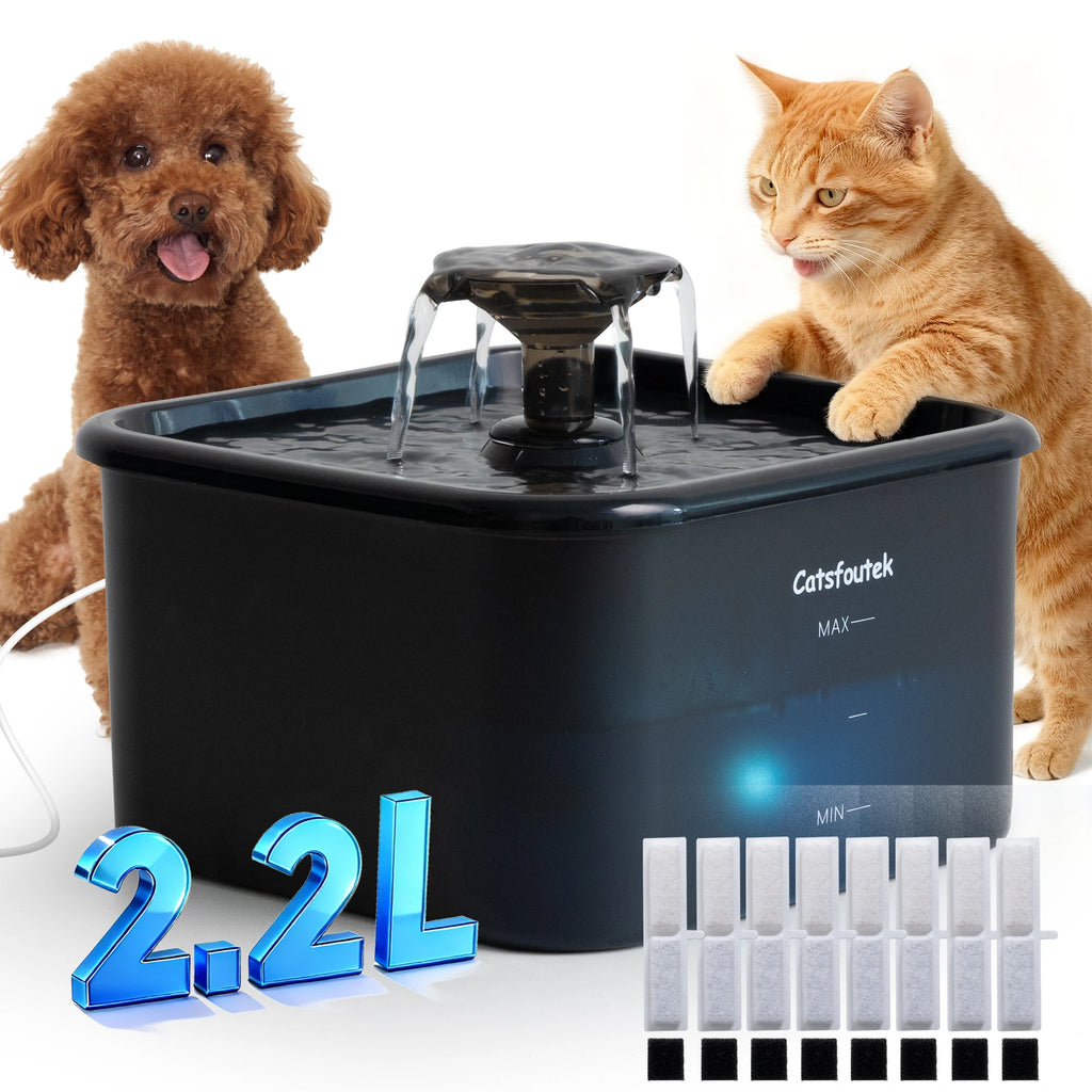 2.2L/74oz Pet Water Fountain,Ultra-Quiet Pump,4-Layer Filter,Blue Reminder,2/8 Filters,Nice Gift Dispenser for Cats&Dogs HIP
