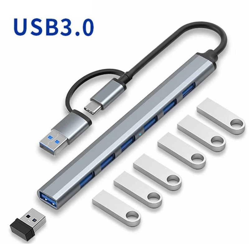 OULLX 7-Port USB 3.0 Hub – Type-C & USB Aluminum Splitter USB Hub Splitter HIP