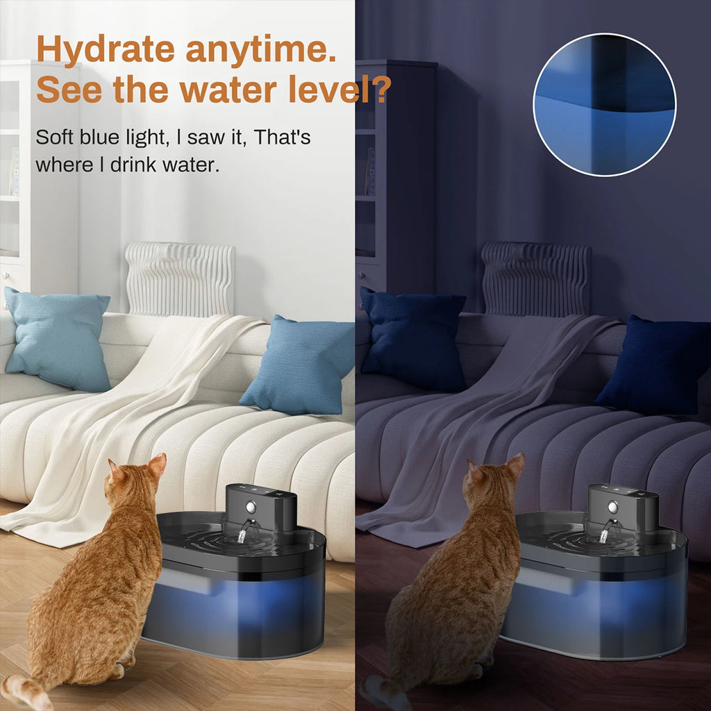 2.2L Wireless Automatic Cat Water Fountain Battery Powered Quiet Pet Dispenser with Motion Sensor 3/7 Filters HIP