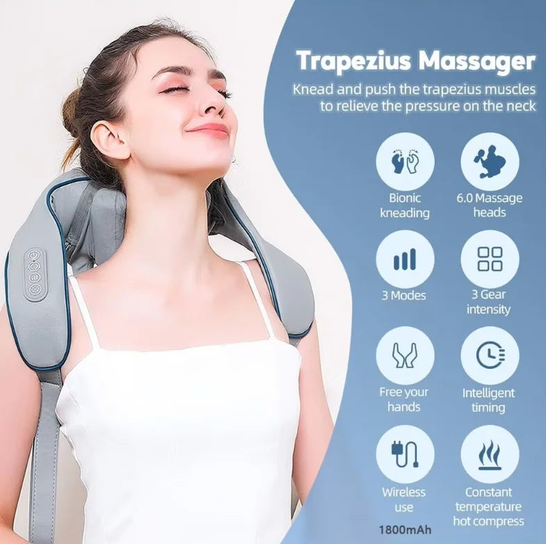 EMS Neck & Back Massager – 8 Modes, LCD Display, Rechargeable EMS Neck Massager HIP grey