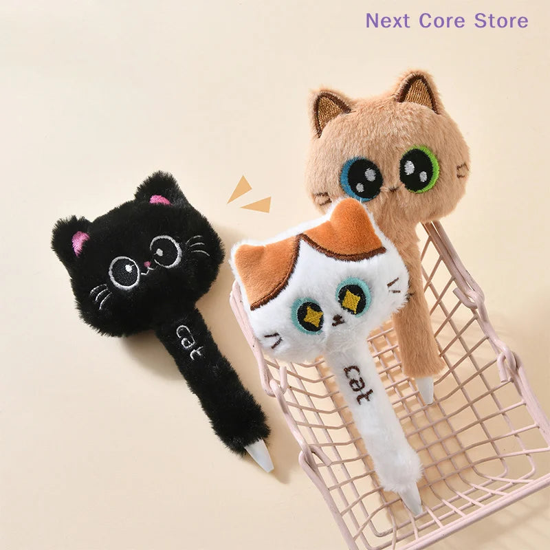 Cute Cat Plush Gel Pen – 0.5mm Quick-Dry Click Pen Novelty Gel Pen HIP