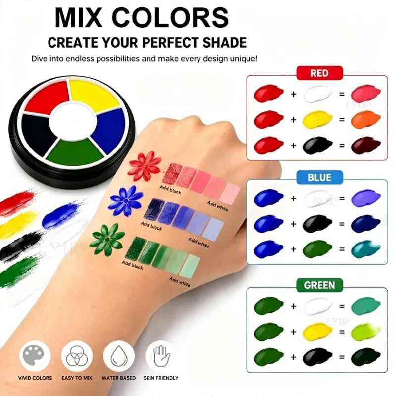 6Colors Face Body Paint Palette Halloween Special Effects Makeup Cosmetic Safe Non‑toxic Body Painting Cream Kids Adults Cosplay HIP