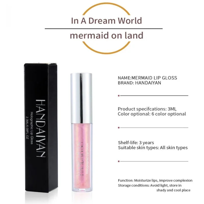 Handaiyan Glitter Lip Gloss – Shimmer Liquid Glaze, 6 Shades Glitter Lip Gloss HIP