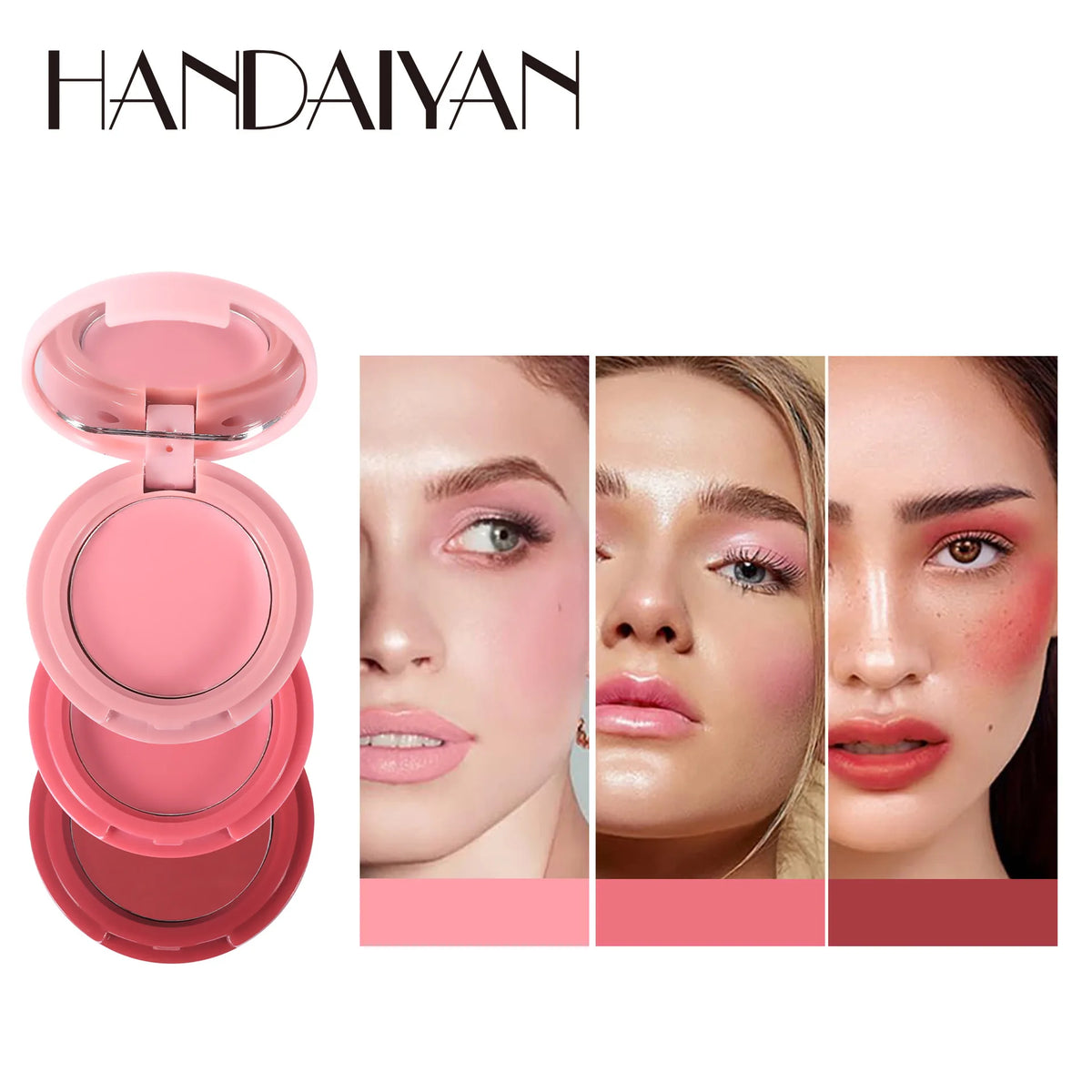 Handaiyan 3-in-1 Matte Blush Palette – Lips, Cheeks & Eyes Cream Blush Palette HIP 3 color Cream Blush 3g