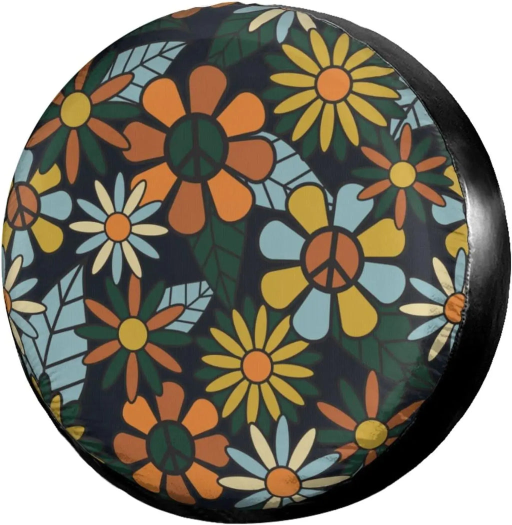 Retro Hippie Floral Spare Tire Cover – SUV, RV & Trailer 14–17" Spare Tire Cover HIP 17in