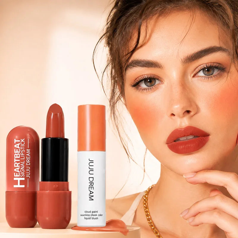 JUJU Dream Lipstick & Liquid Blush Set – Terracotta Makeup Lipstick & Blush Set HIP 01