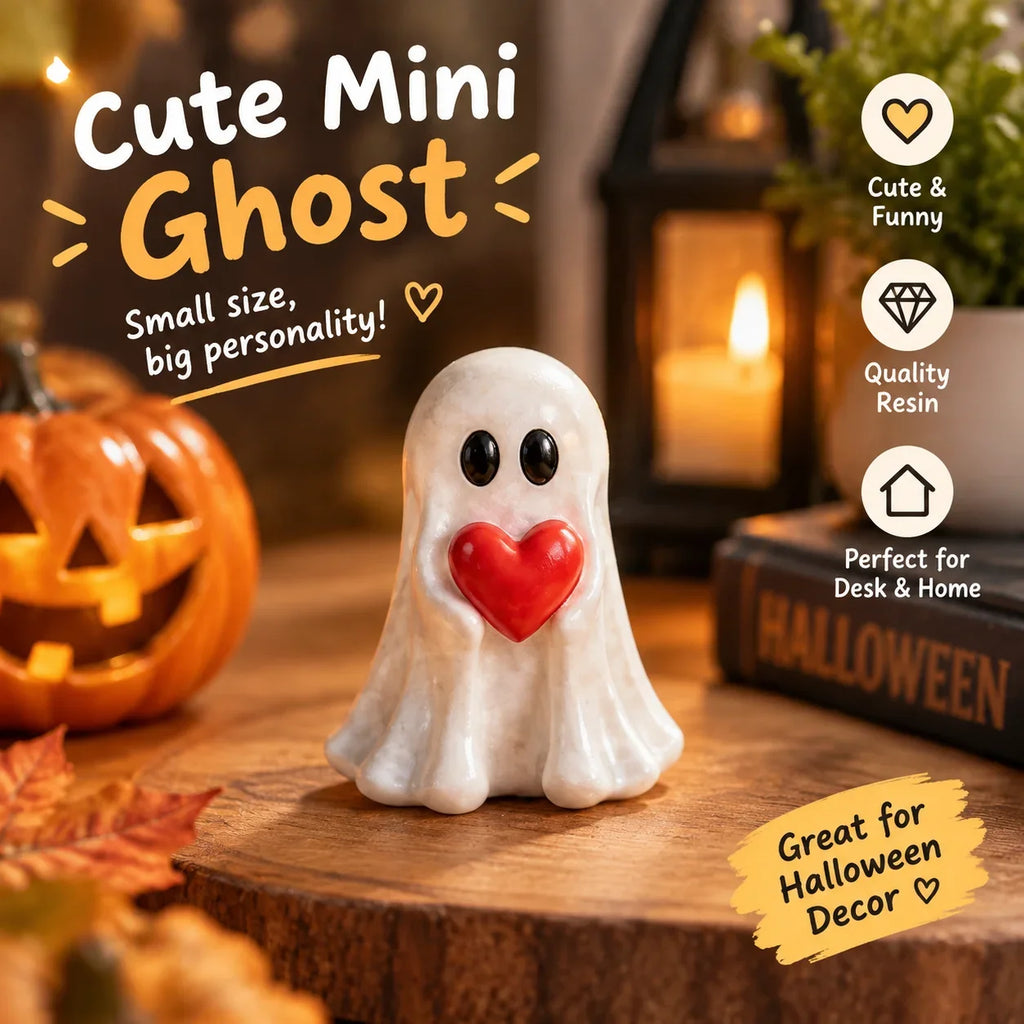 Cute Funny Mini Ghost Resin Figurine Middle Finger Ghost Halloween Desktop Party Ornament Heart Holding Ghost Statue Decoration HIP