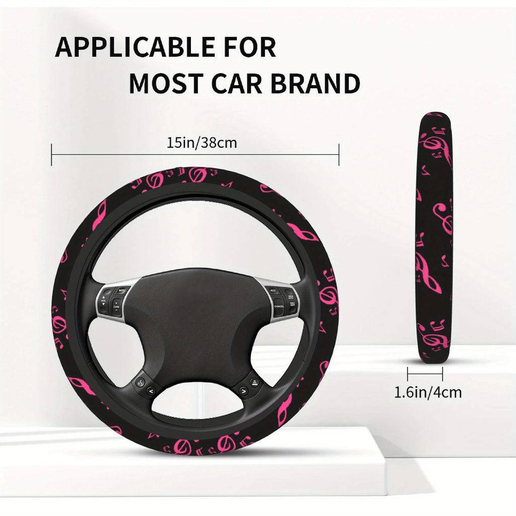 Pink Music Notes Steering Wheel Cover – Universal Soft Grip Steering Wheel Cover HIP
