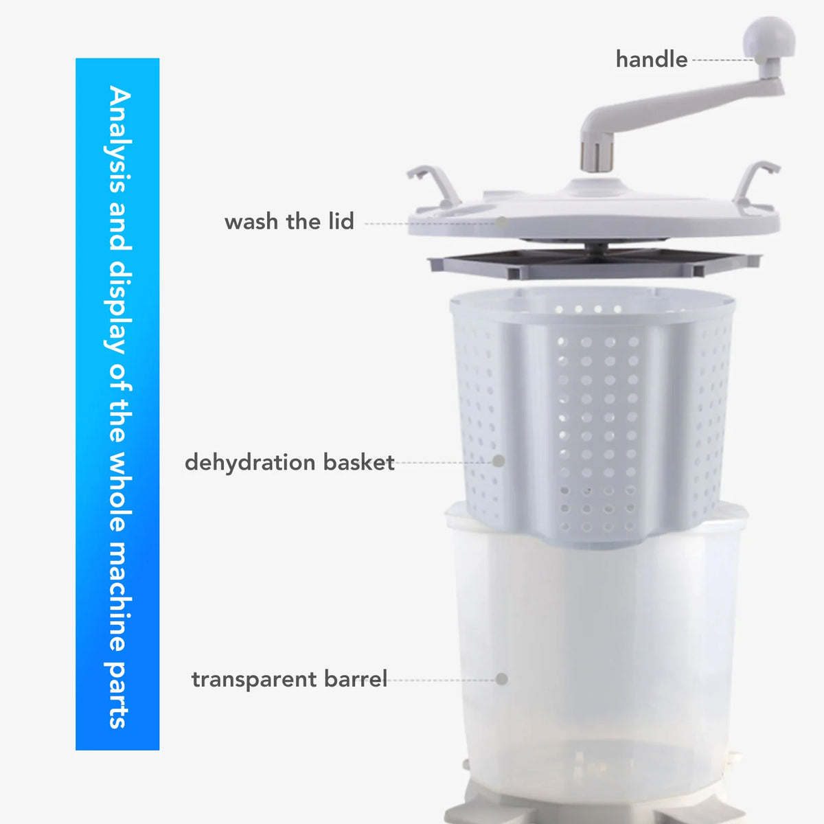 Portable Manual Washing Machine Detachable Wash Basket Manual Washing Machine Suction Cup Feet Fast Dehydration for Dormitory HIP
