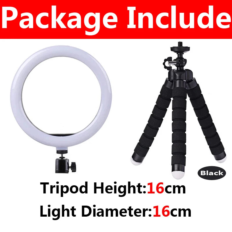 10" Dimmable LED Selfie Ring Light with Tripod & Phone Stand LED Ring Light HIP A-16cm Black