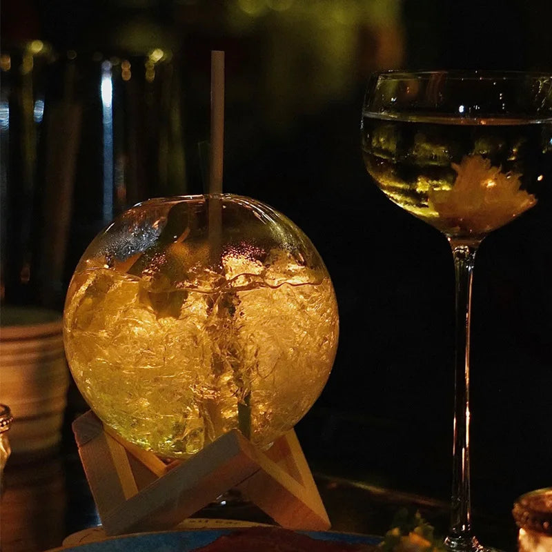 480ml Spherical Cocktail Glass with Wood Stand | Bar Glassware Cocktail Glass HIP