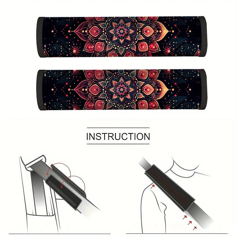 Red & Black Mandala Seat Belt Cover – Shoulder Strap Protector Seat Belt Cover HIP
