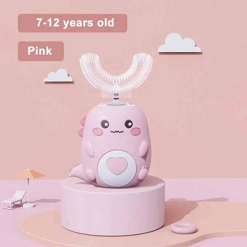 Kids U-Shaped Electric Toothbrush – 360° Silicone USB Charge Kids Electric Toothbrush HIP 7-12 years old pink