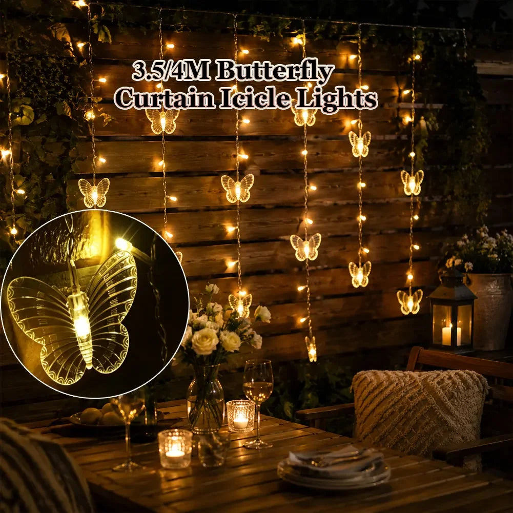 Snowflake/Butterfly Drops 3.5M/4M LED Icicle String Lights With EU/US Plug For Home Outdoor Party Christmas Decorations HIP