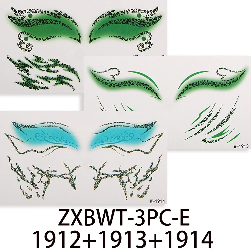 3Pcs/Set Leopard Print Temporary Face Tattoo Waterproof Eye Makeup Sticker for Halloween Party Makeup Long-Lasting Face Decals HIP 3Pcs Mixed E