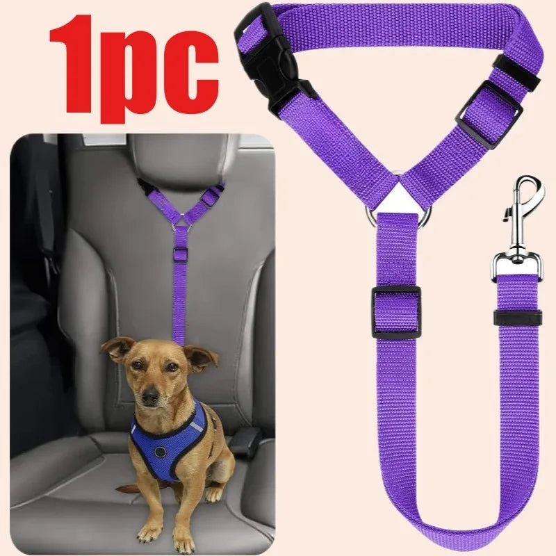 Adjustable Nylon Dog Car Seat Belt & Safety Harness Leash Dog Safety Belt HIP C796-Purple 1pcs