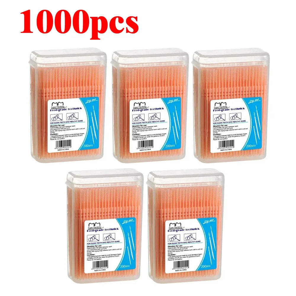 200-Pack Double-Ended Toothpicks & Interdental Brush | RUZOFO Interdental Toothpick HIP C685-Orange 1000pcs