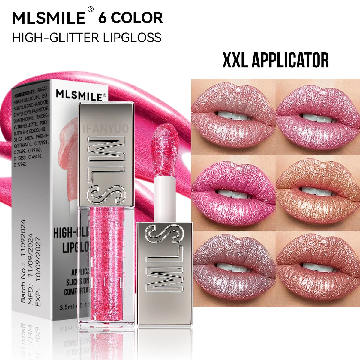 Wet Shiny Liquid Lip Gloss Diamond Shimmer Glitter Big Brush Lip Plumper Oil 6Colors Sparkling Highgloss Sequins Pearly Makeup HIP