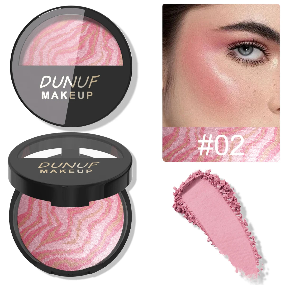 DUNUF 3-Color Baked Blush Palette – Waterproof & Long-Lasting Baked Blush Palette HIP 02
