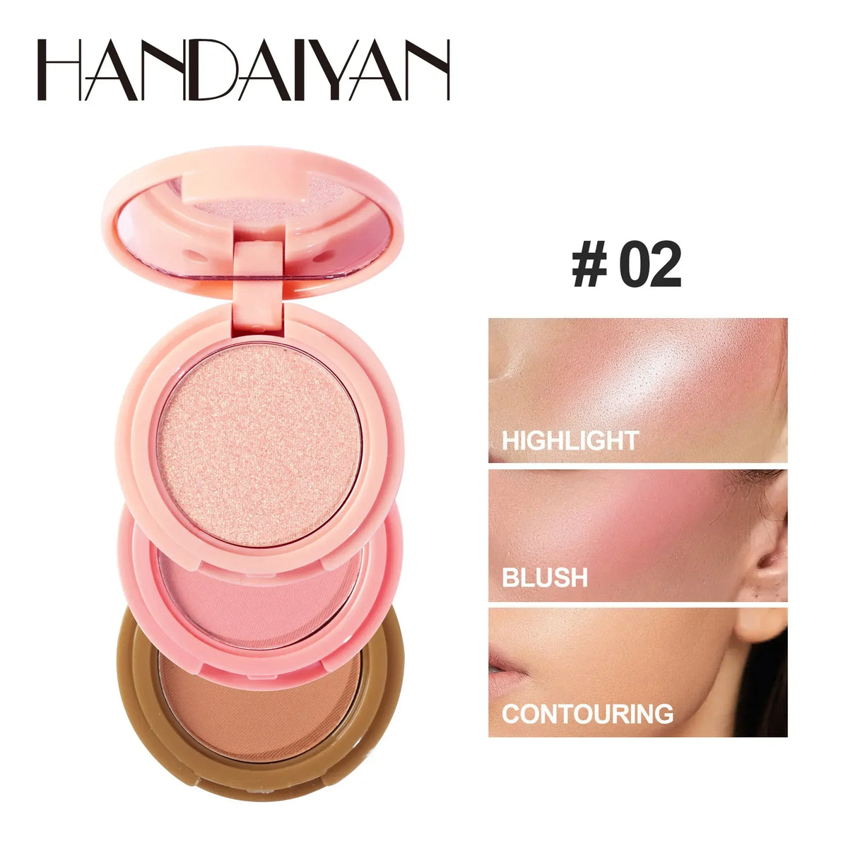 New 3 In 1 Matte Highlighter Contouring Blush Palette Pearly Shiny Eyeshadow Multifunctional Face Makeup Palette Female Cosmetic HIP 02