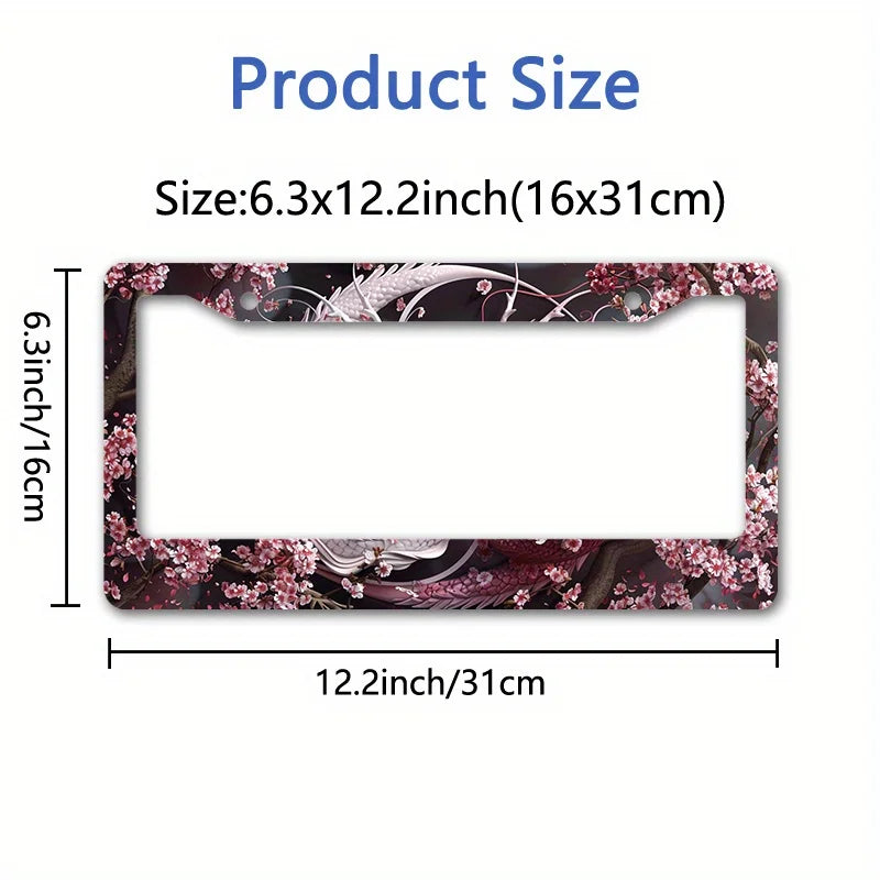 Dragon Cherry Blossom Metal License Plate Frame – Rust-Proof License Plate Frame HIP