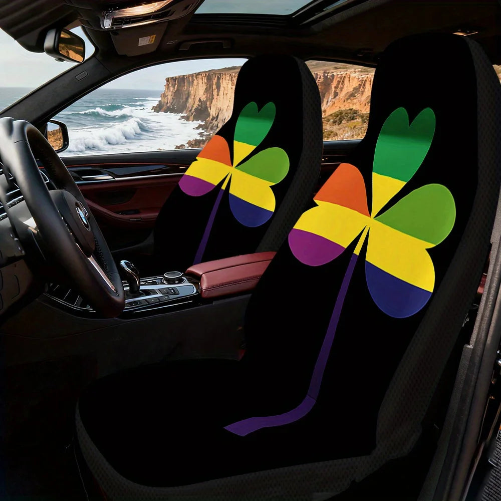 2-Piece Pride Rainbow Shamrock Car Seat Covers | All Seasons Car Seat Covers HIP