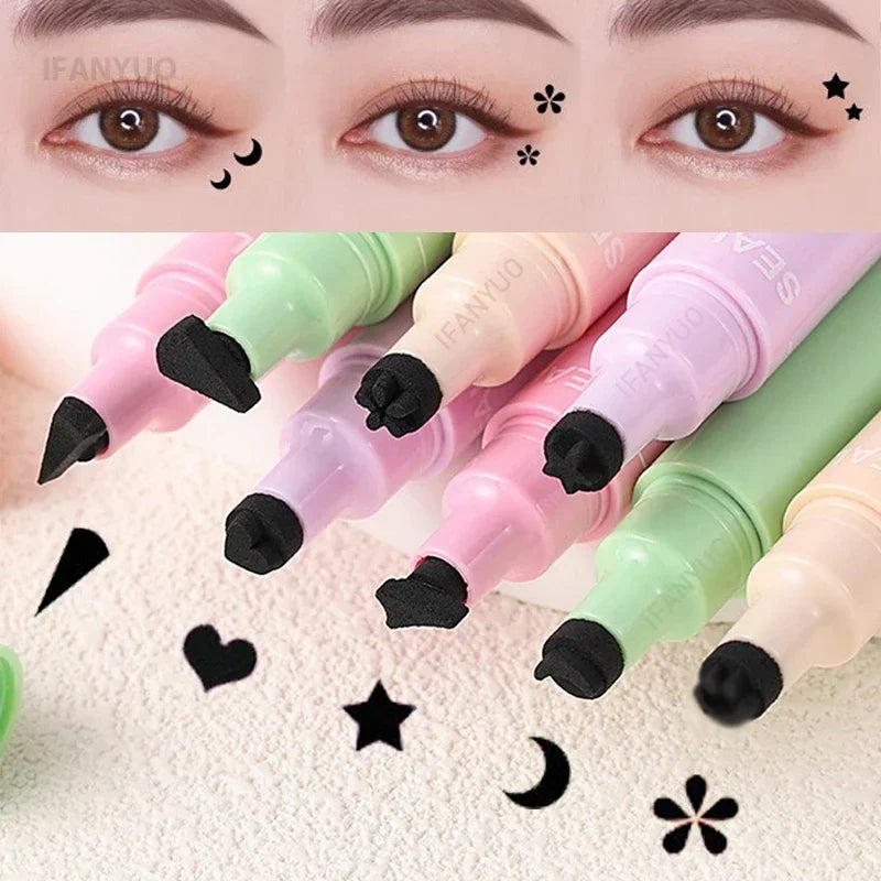 Moon Flower Star Eyeliner Stamp Pen 2IN1 Black Liquid Eye Liner Pencil Love Heart Triangle Waterproof Quick Dry Makeup Cosmetic HIP