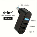 4-in-1 USB 3.0 Hub – 180° Rotating Type-C Splitter | OLPAY USB Hub Adapter HIP black