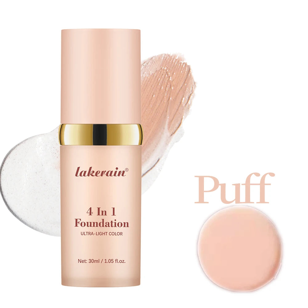 SPF30+Color Changing Foundation 4 in 1 Sun Liquid Moisture Waterproof Nourishes Coverage for All Skin Types Free Puff HIP 1pc