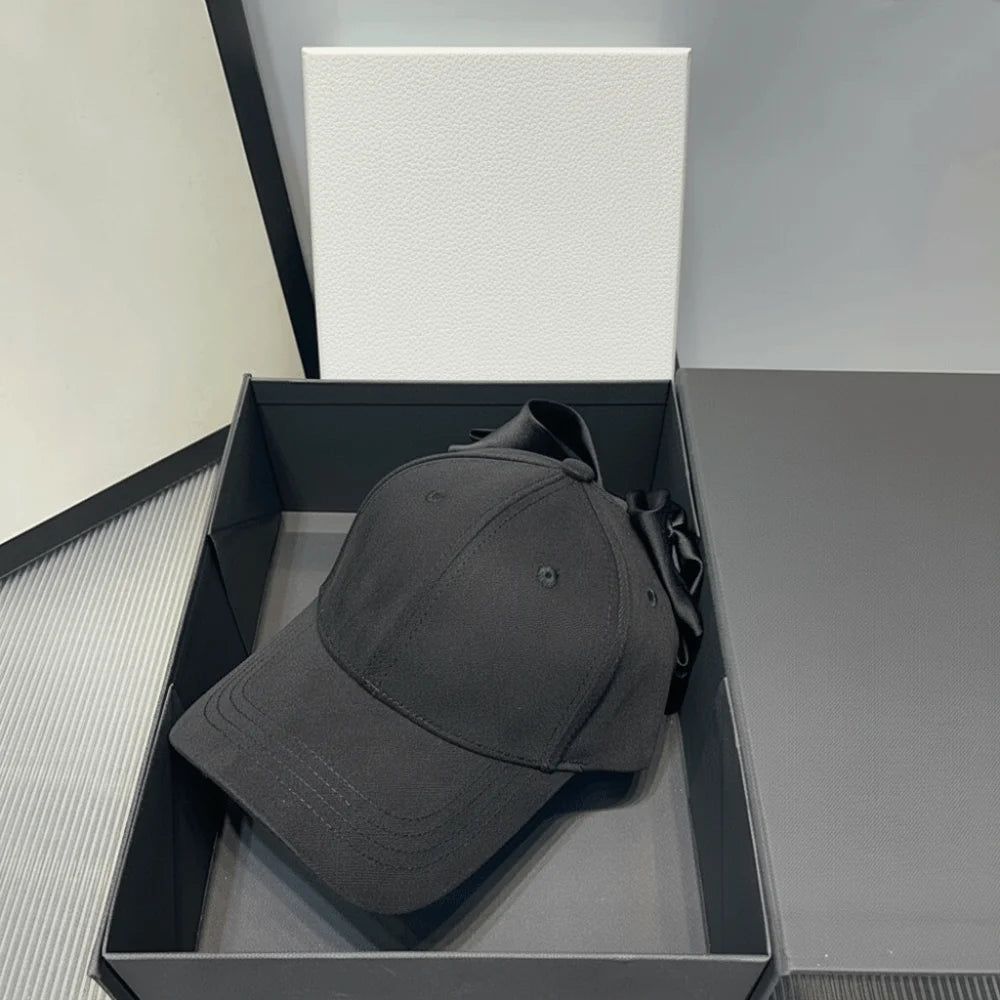 Big Bow Baseball Cap – Adjustable Cotton Hat for Women Baseball Cap HIP Black