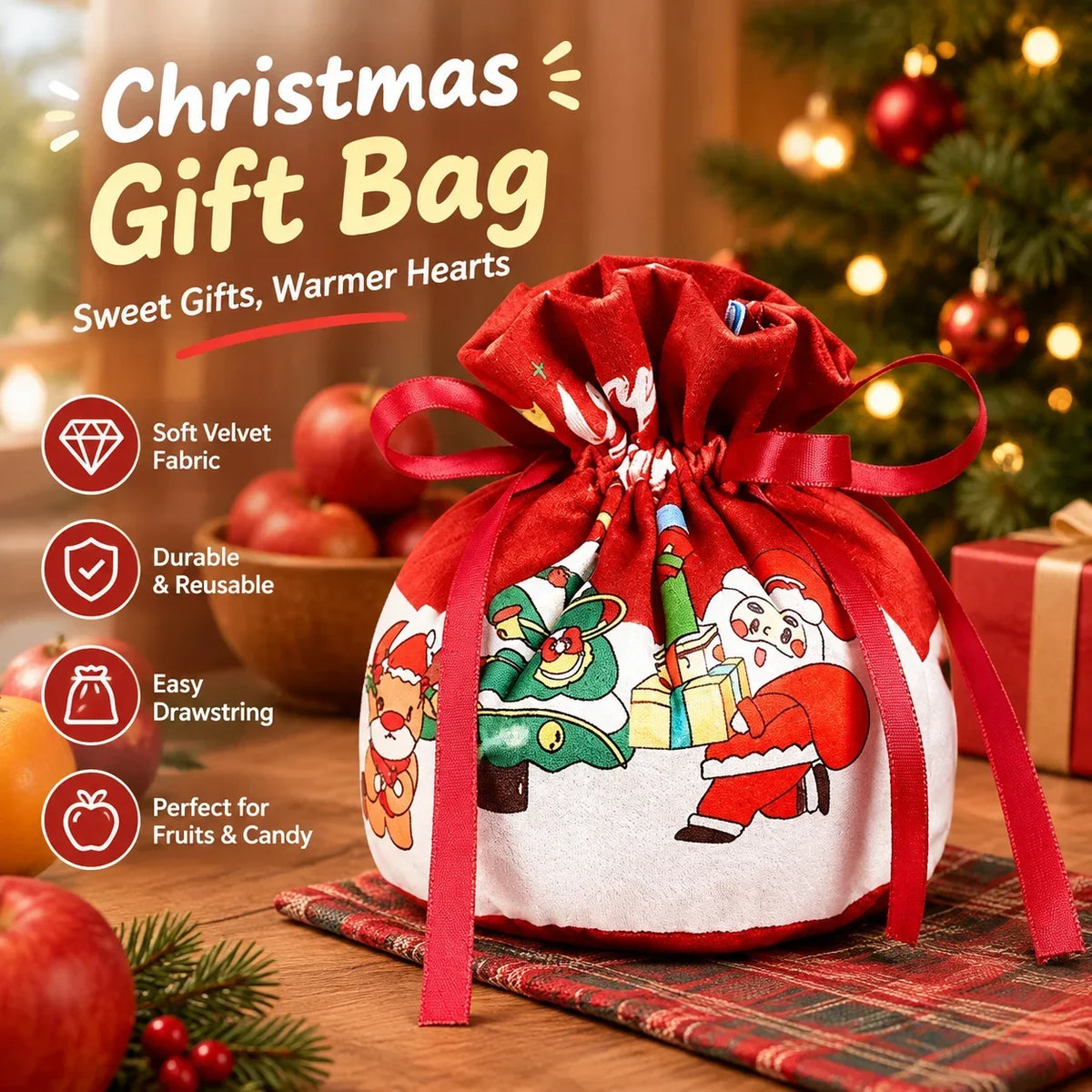 Christmas Eve Gift Holders Candy Pouch Cartoon Drawstring Christmas Apple Gift Bag Safe Fruit Storage Sack Holiday Decoration HIP