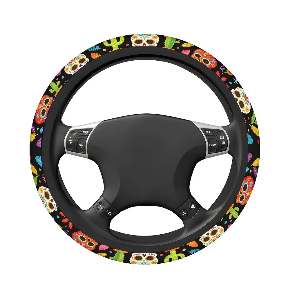 Mexican Day of the Dead Skull Cactus Steering Wheel Cover Steering Wheel Cover HIP