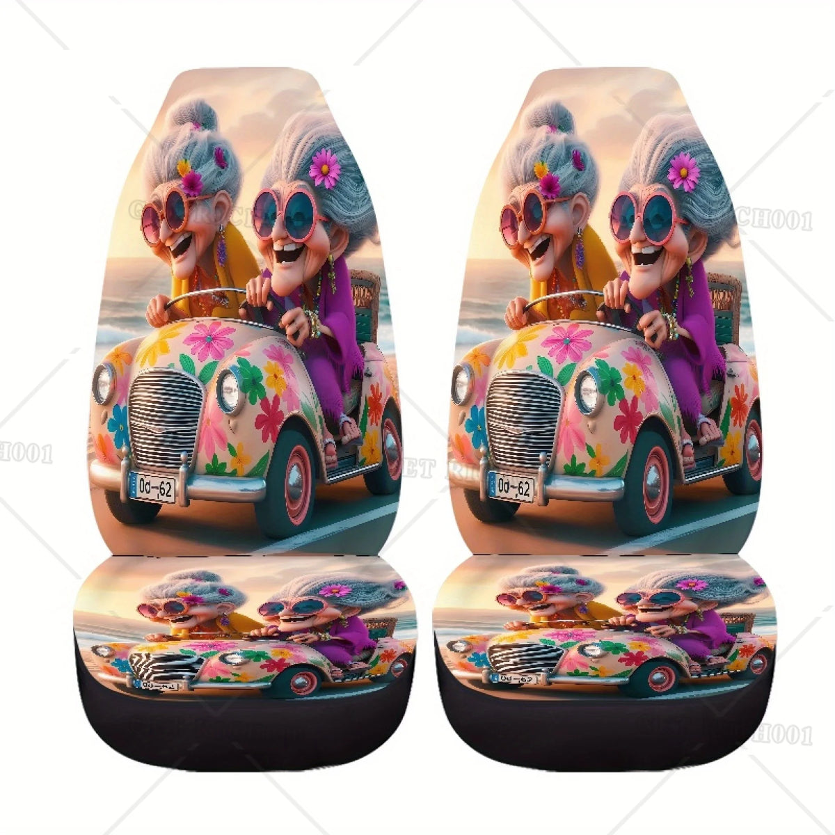 Funny Grandma Flower Car Seat Covers – Universal Front Protectors Car Seat Covers HIP