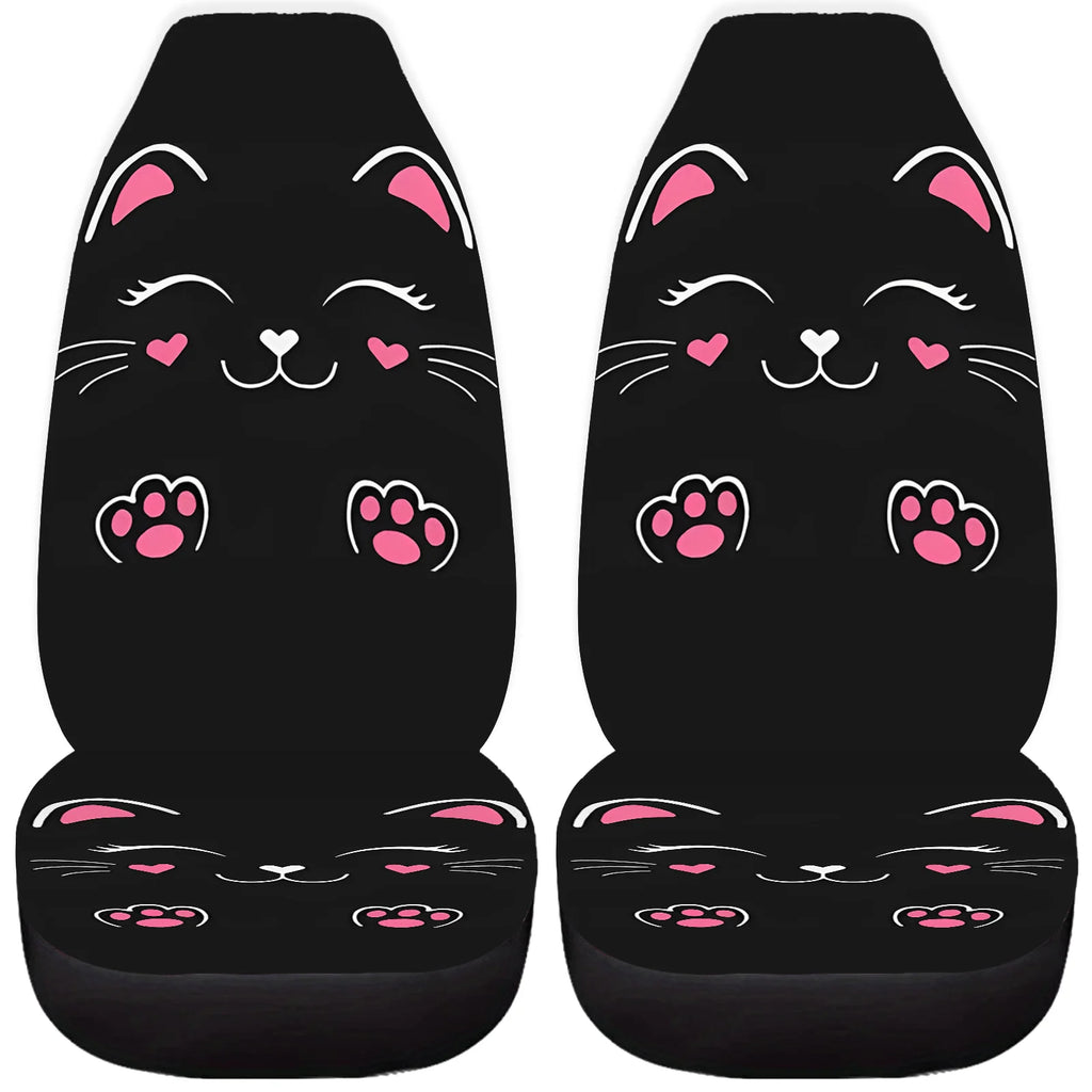 2-Pack Cat Print Car Seat Covers – Black Pink Kitten Design Car Seat Covers HIP 1