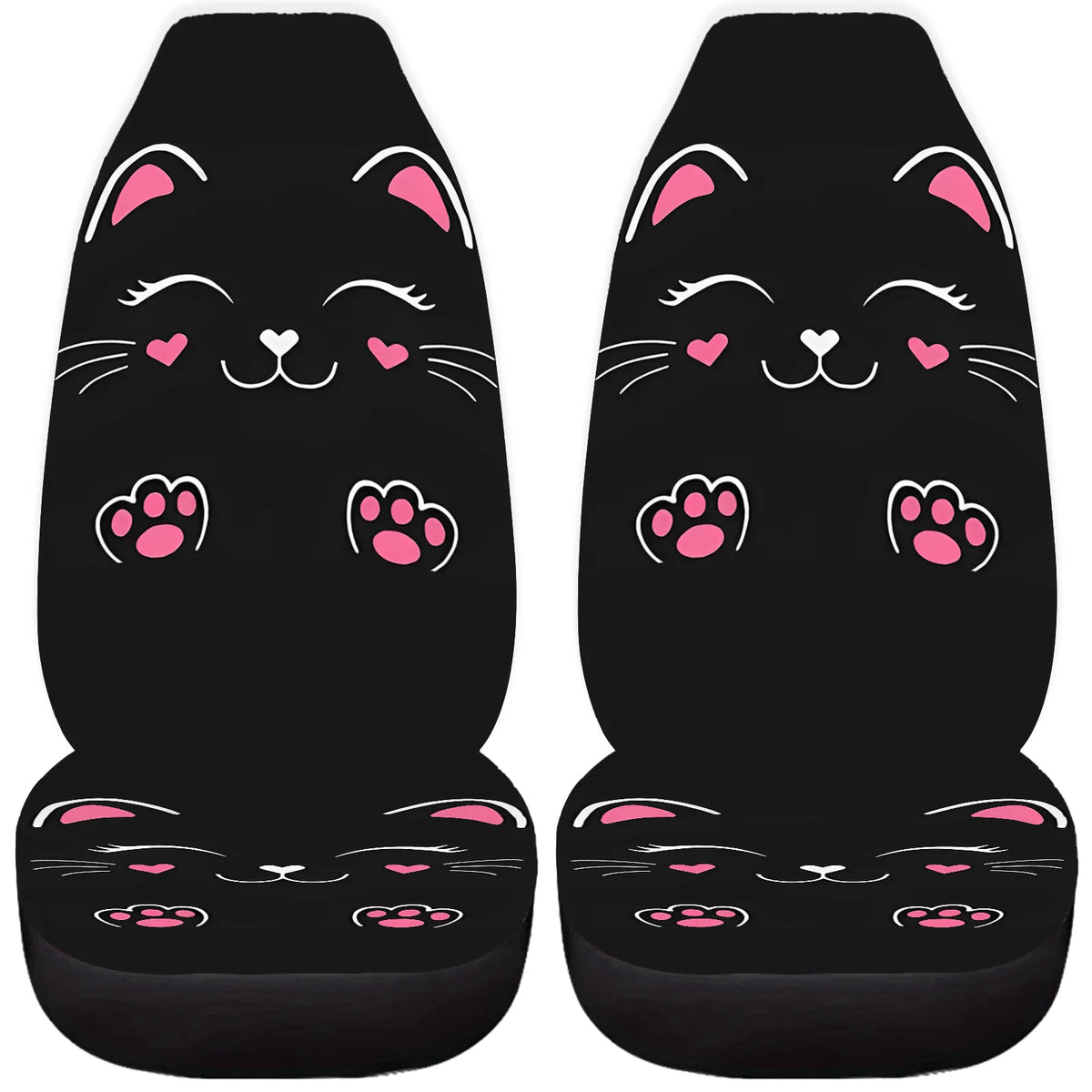 2-Pack Cat Print Car Seat Covers – Black Pink Kitten Design Car Seat Covers HIP 1